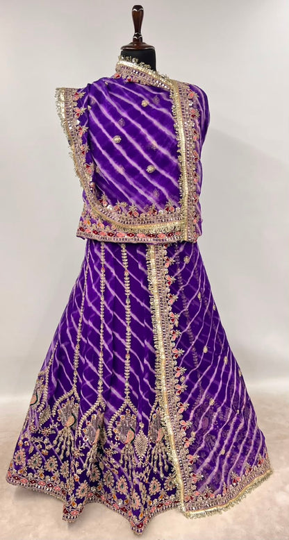Purple Pure Georgette Lehariya Chunni Rajasthani Chaniya Choli
