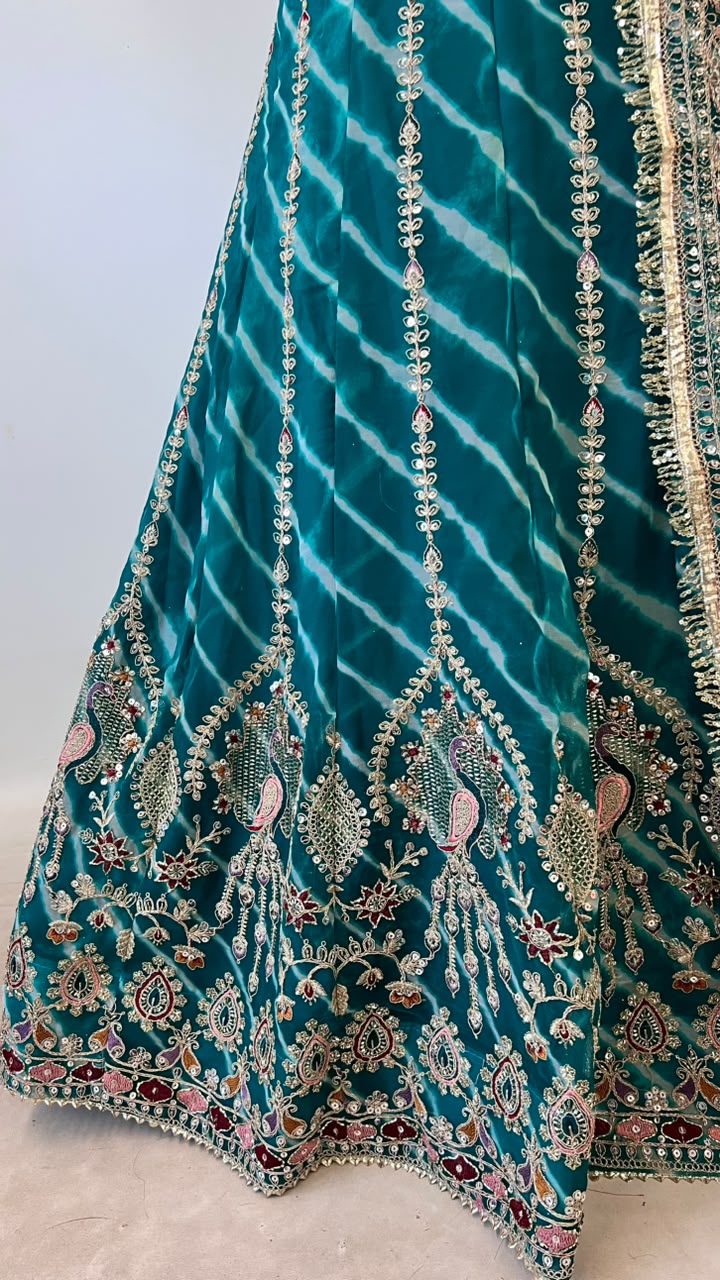 Green Pure Georgette Lehariya Chunni Rajasthani Chaniya Choli