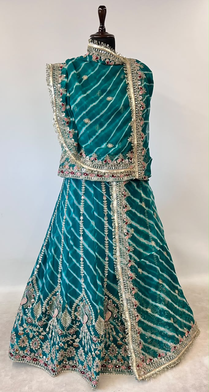 Green Pure Georgette Lehariya Chunni Rajasthani Chaniya Choli
