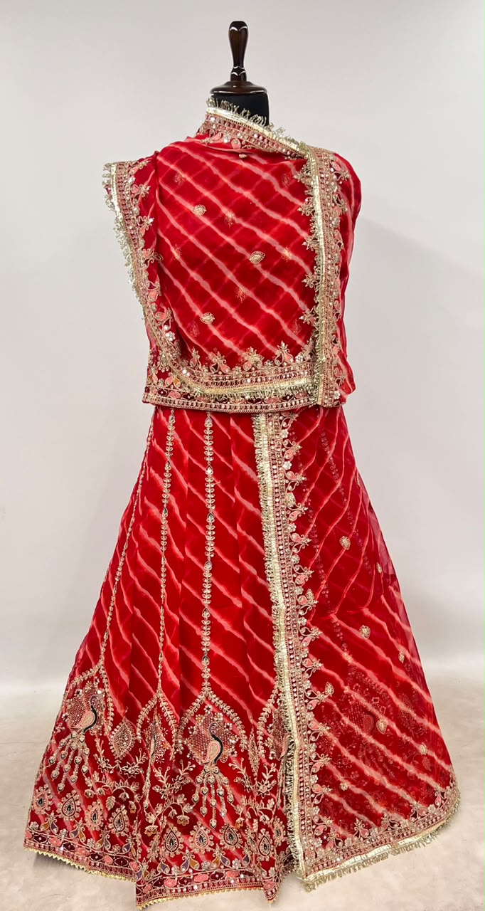 Red Pure Georgette Lehariya Chunni Rajasthani Chaniya Choli