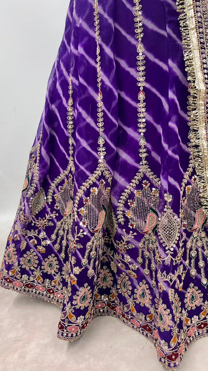 Purple Pure Georgette Lehariya Chunni Rajasthani Chaniya Choli