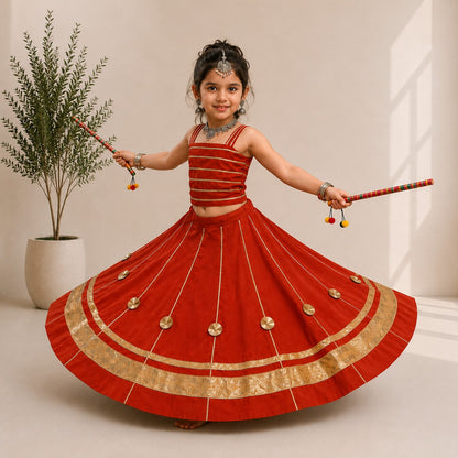 Red Pure Roman Silk Heavy  Work Kid&