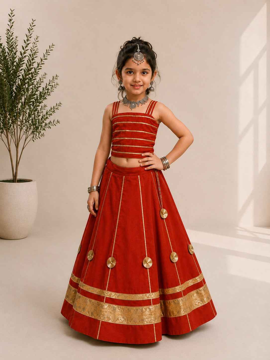 Red Pure Roman Silk Heavy  Work Kid&