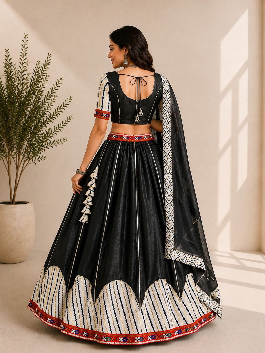 Black Pure Premium Cotton Silk Elegant Gamthi Work Navratri Lehenga Choli