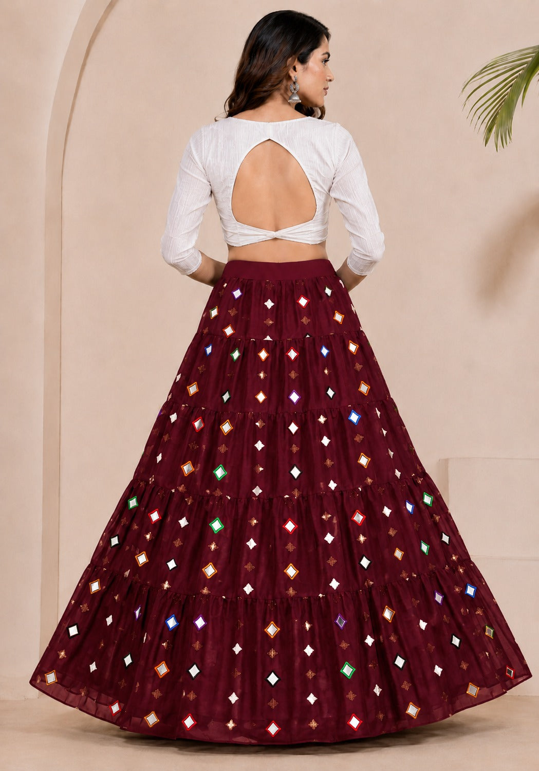Maroon Pure Premium Georgette Elegant Embroidery with Ring Work Navratri Skirt