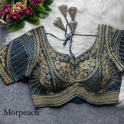 Morepeach Pure Italian Jari Heavy Codding Sequence Work Bridal Blouse