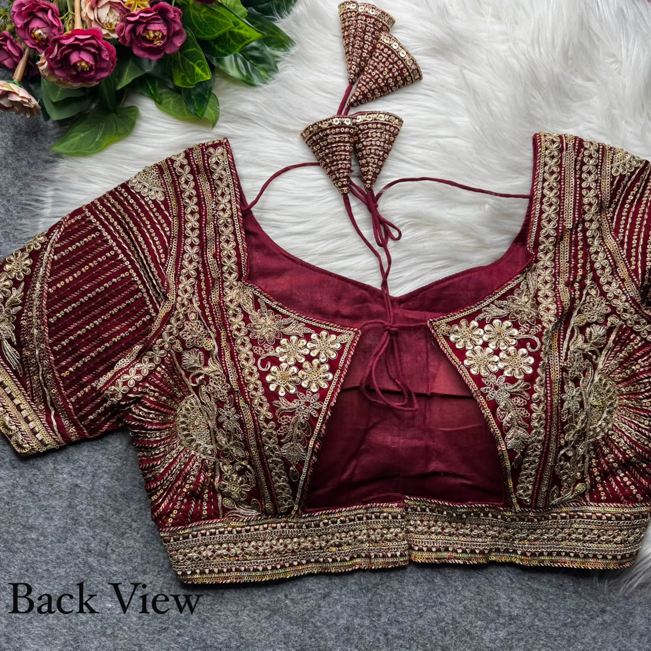 Maroon Pure Italian Jari Heavy Codding Sequence Work Bridal Blouse