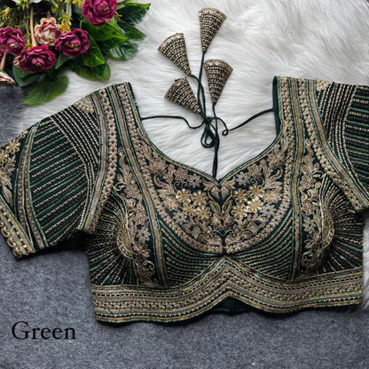 Green Pure Italian Jari Heavy Codding Sequence Work Bridal Blouse