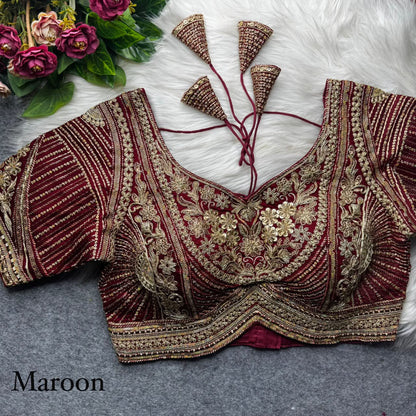 Maroon Pure Italian Jari Heavy Codding Sequence Work Bridal Blouse
