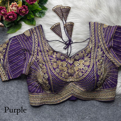 Purple Pure Italian Jari Heavy Codding Sequence Work Bridal Blouse