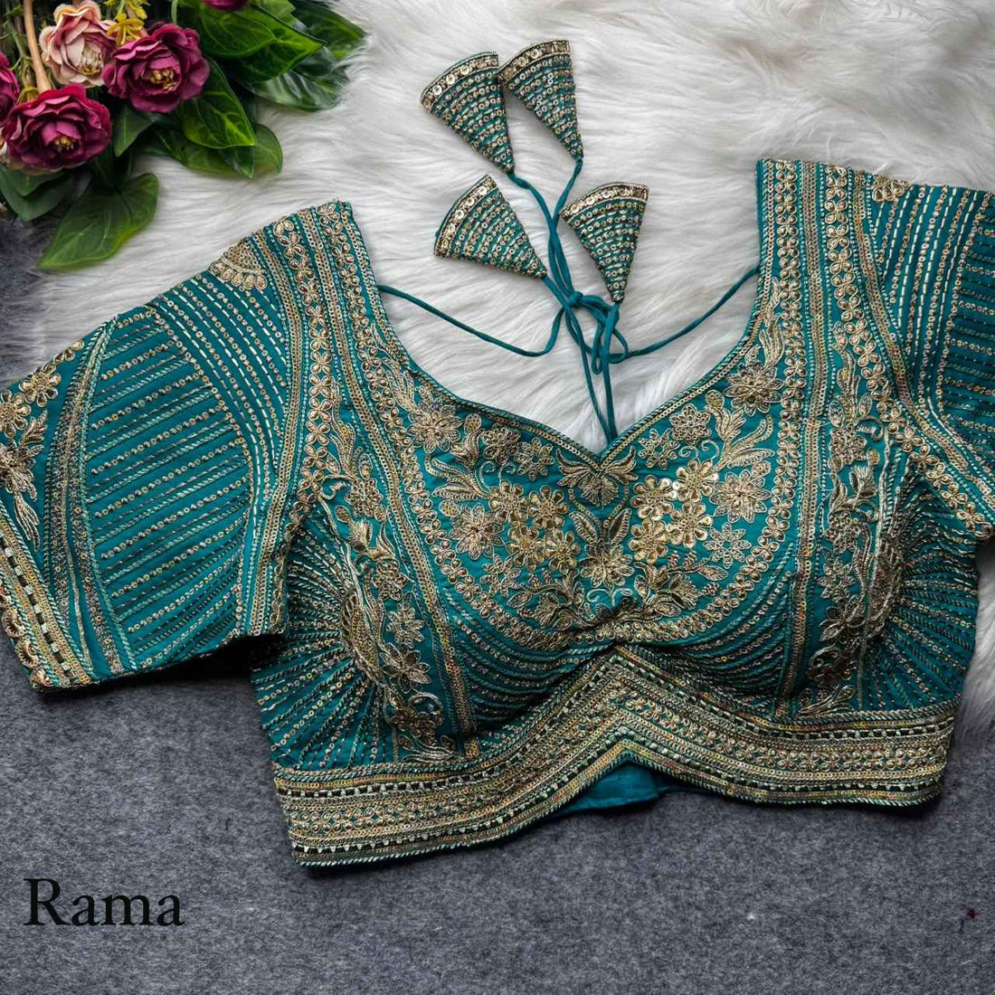 Rama Pure Italian Jari Heavy Codding Sequence Work Bridal Blouse