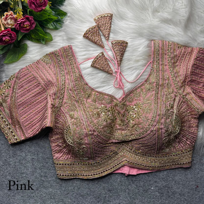 Pink Pure Italian Jari Heavy Codding Sequence Work Bridal Blouse