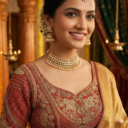 Red Pure Italian Jari Heavy Codding Sequence Work Bridal Blouse