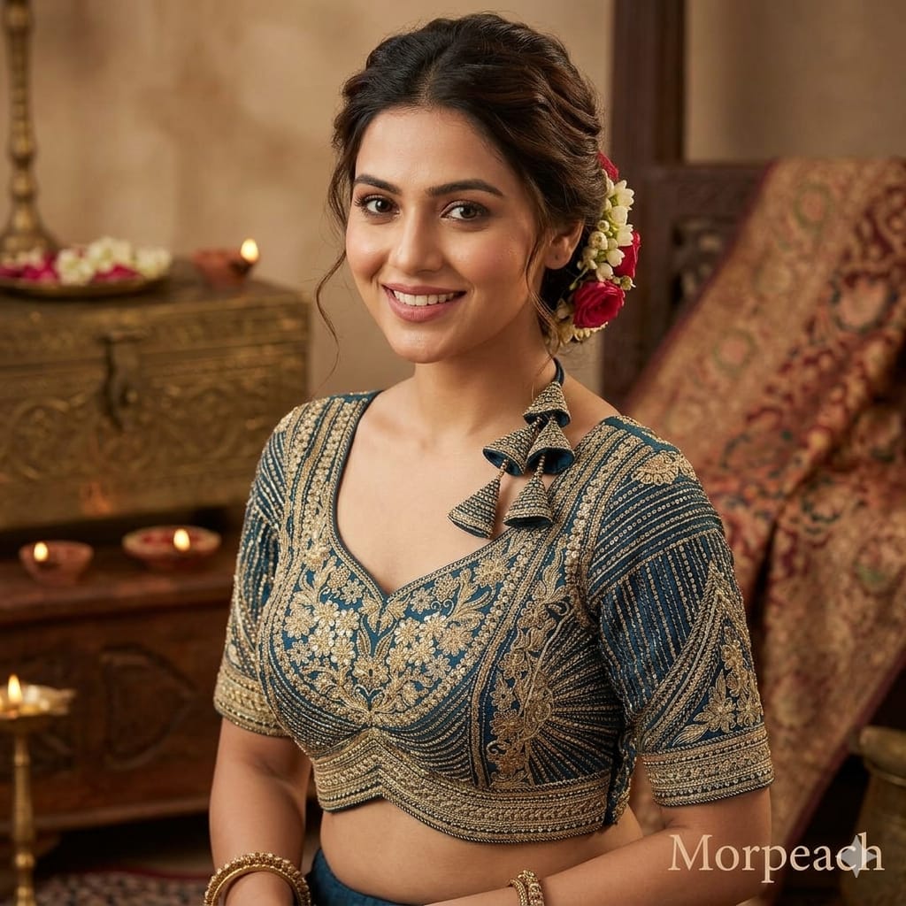 Morepeach Pure Italian Jari Heavy Codding Sequence Work Bridal Blouse