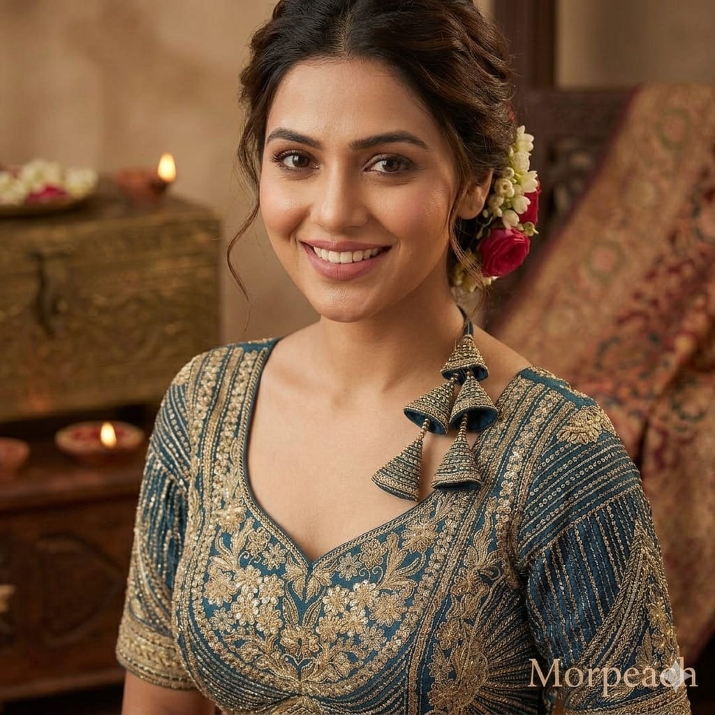 Morepeach Pure Italian Jari Heavy Codding Sequence Work Bridal Blouse