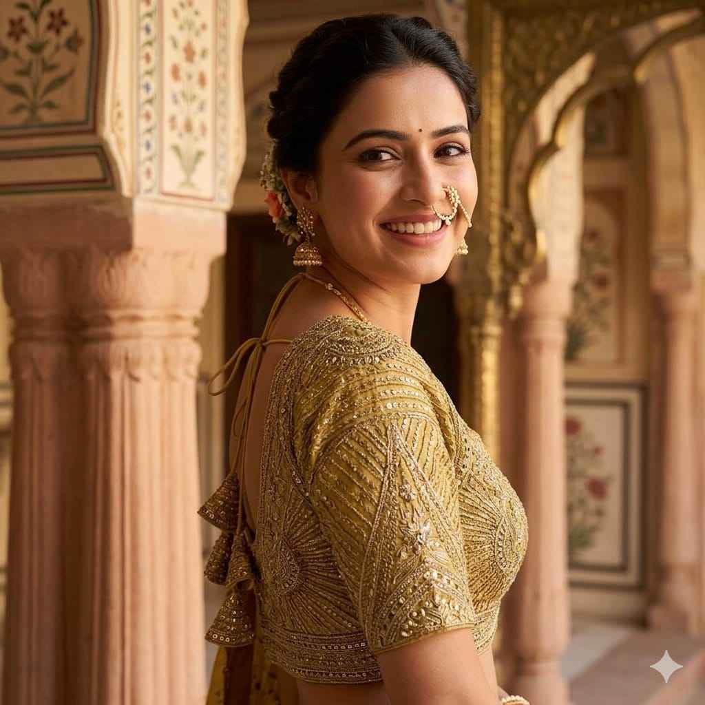 Gold Pure Italian Jari Heavy Codding Sequence Work Bridal Blouse