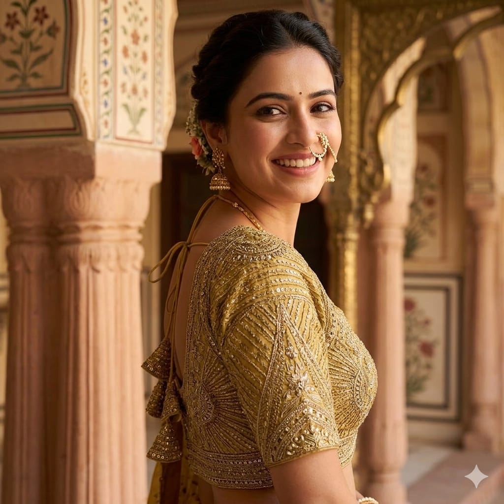 Gold Pure Italian Jari Heavy Codding Sequence Work Bridal Blouse