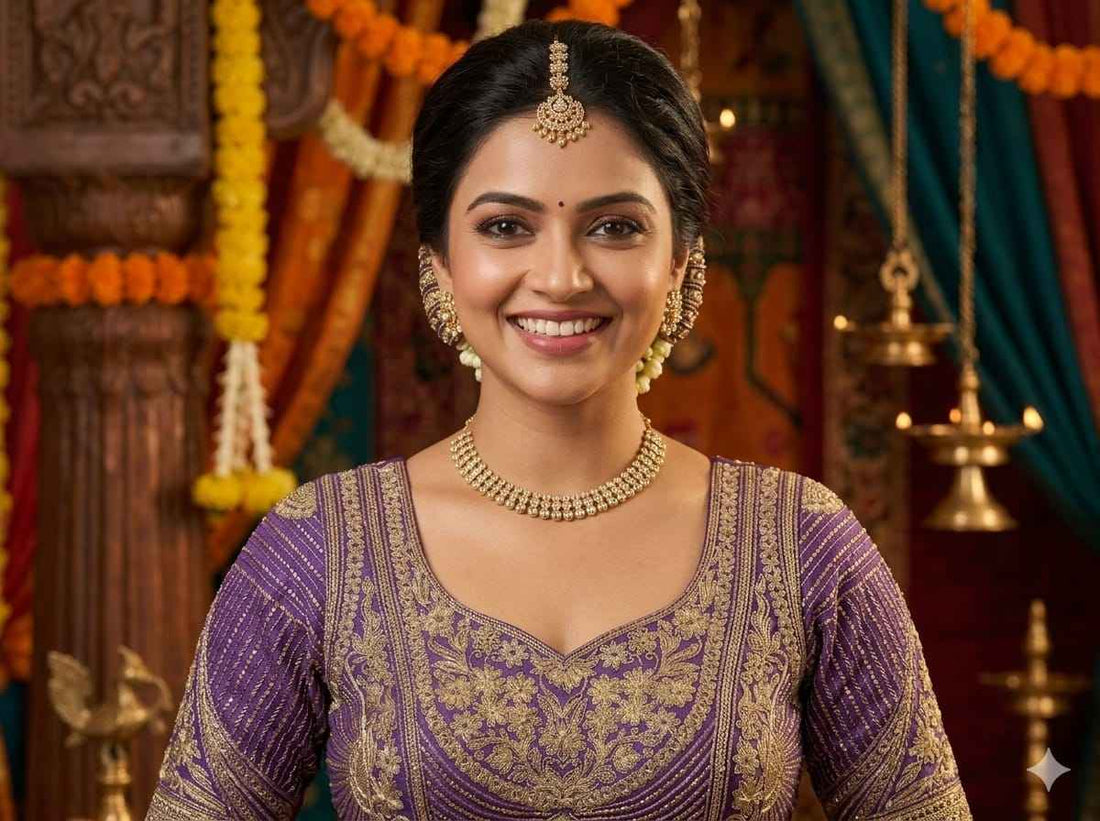Purple Pure Italian Jari Heavy Codding Sequence Work Bridal Blouse