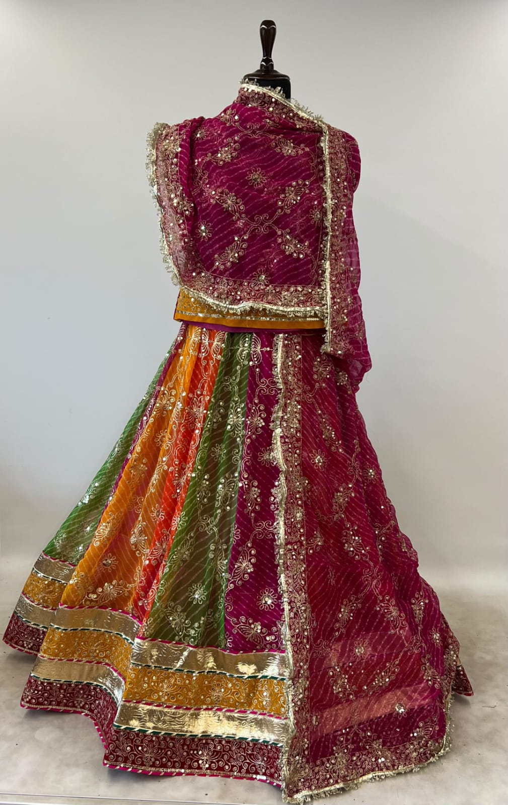 Multi Pure Georgette Lehariya Chunni Rajasthani Rajputi Lehenga Choli