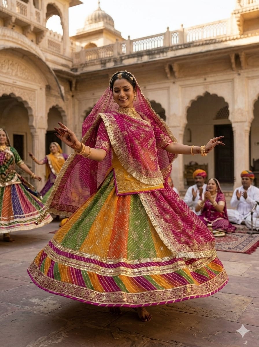 Multi Pure Georgette Lehariya Chunni Rajasthani Rajputi Lehenga Choli