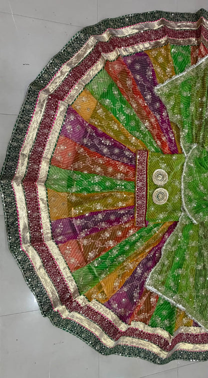 Green Pure Georgette Lehariya Chunni Rajasthani Rajputi Lehenga Choli