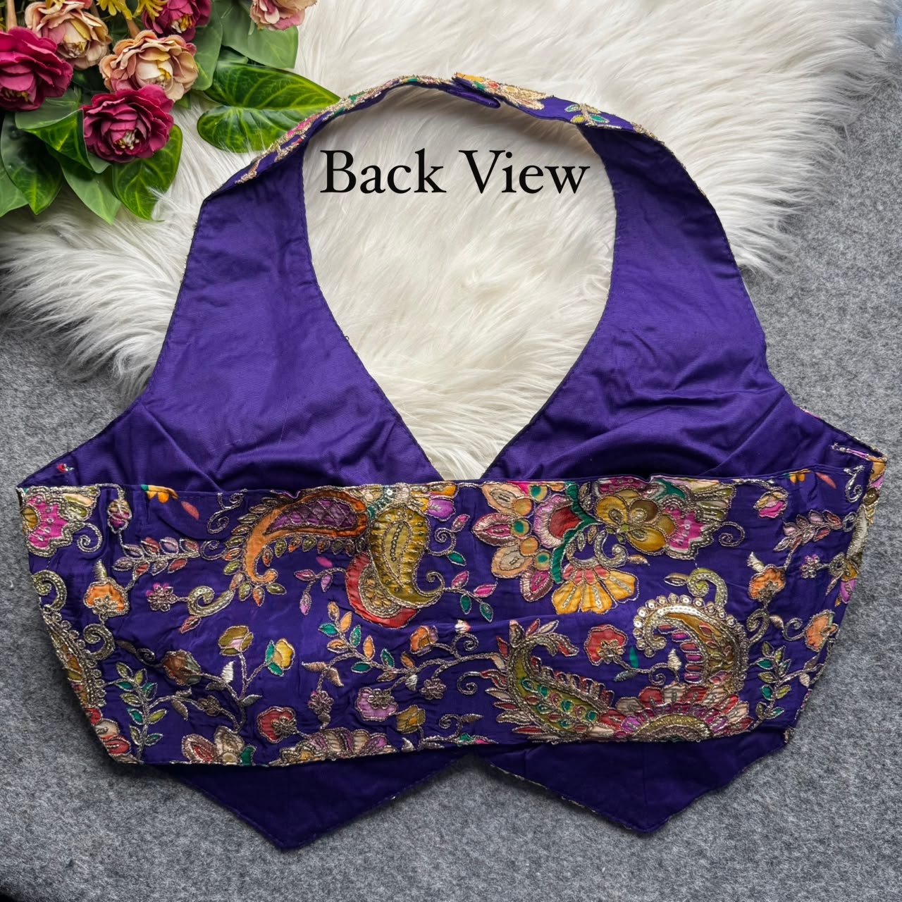Purple Pure Viscose Soft Crape Silk Halter Neck Pure Position Work Navratri Blouse