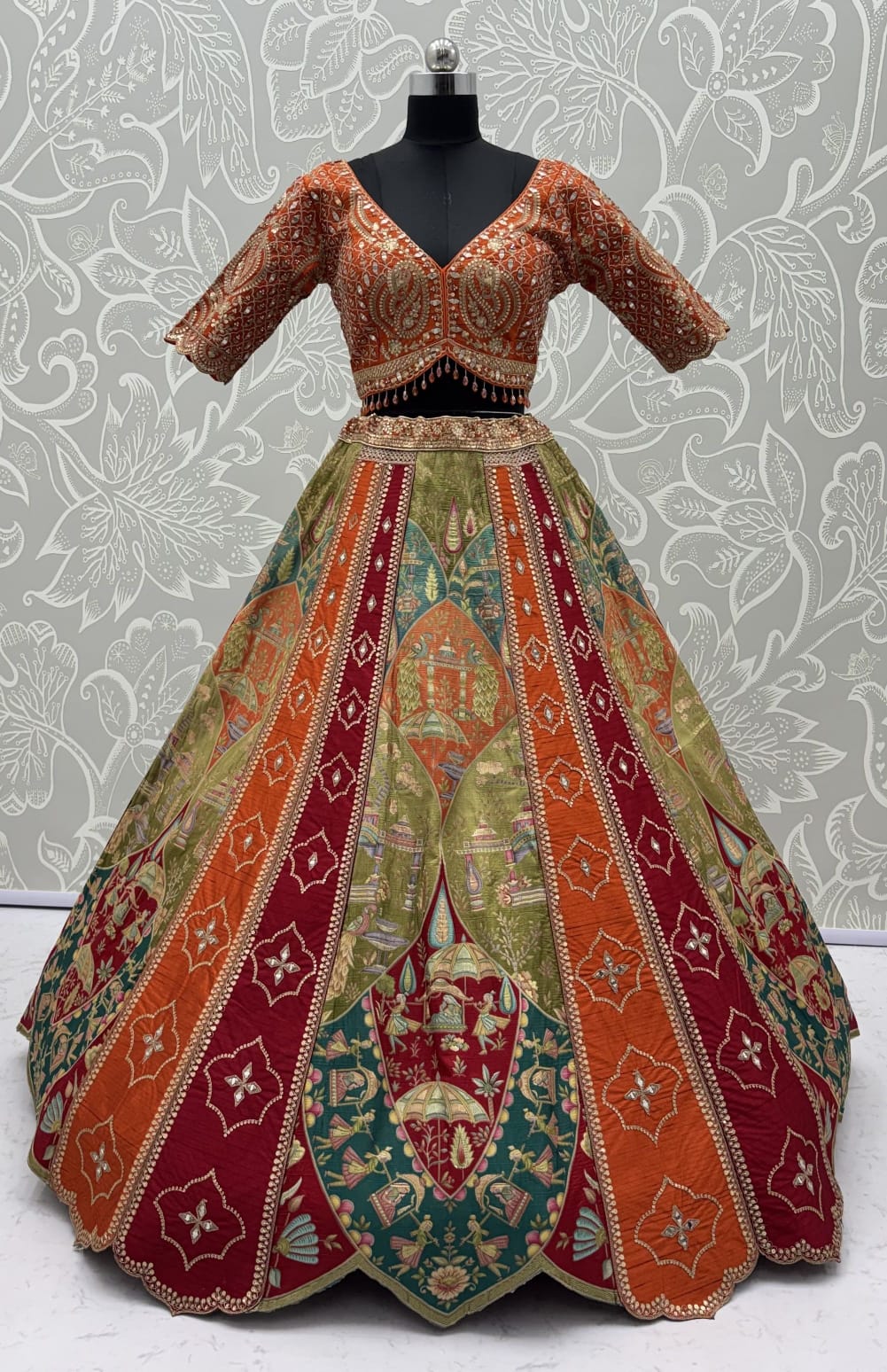 Orange Pure Soft Gadhwal Silk Heavy Embroidery Work Bridal Lehenga Choli