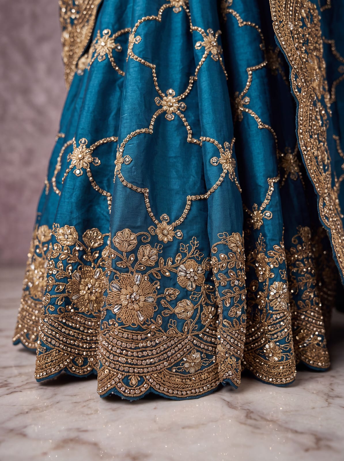 Blue Pure Soft Satin Silk Metalic Dori Embroidery Zari Work Sequins Bridal Saree