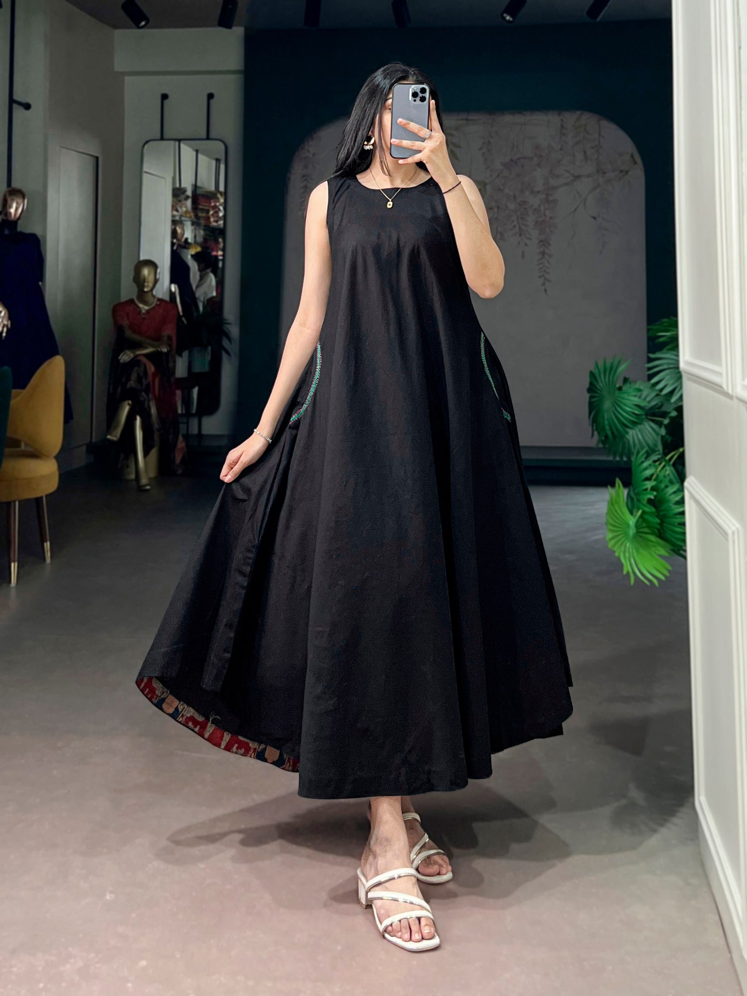 Black Pure Khadi Cotton Long Kurti with Wooden Buttons