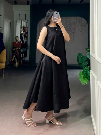 Black Pure Khadi Cotton Long Kurti with Wooden Buttons