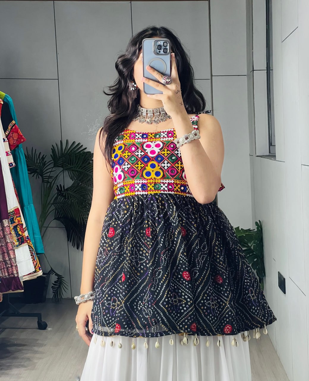 Black Pure Rayon Cotton Plain With Frilled Navratri Lehenga Choli