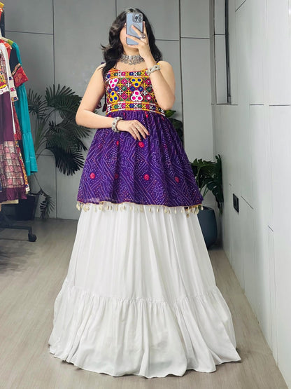Purple Pure Rayon Cotton Plain With Frilled Navratri Lehenga Choli