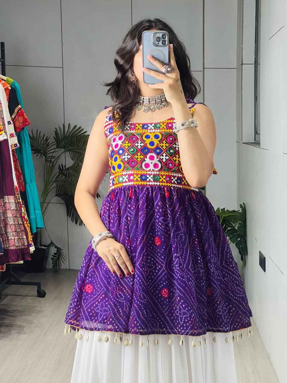 Purple Pure Rayon Cotton Plain With Frilled Navratri Lehenga Choli