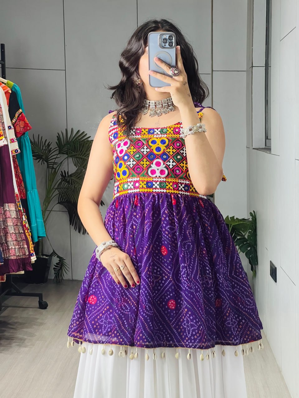 Purple Pure Rayon Cotton Plain With Frilled Navratri Lehenga Choli