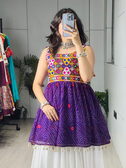 Purple Pure Rayon Cotton Plain With Frilled Navratri Lehenga Choli