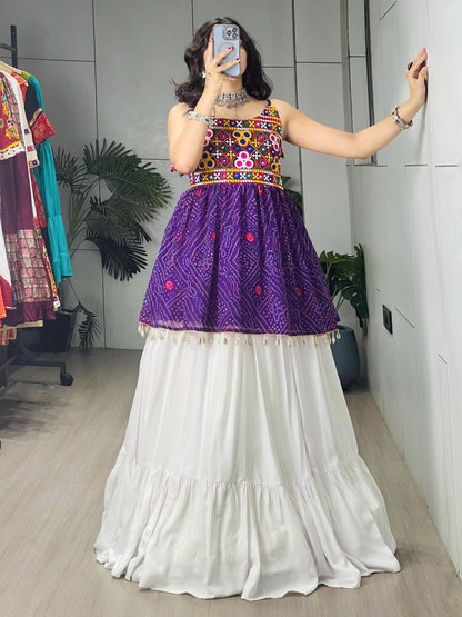 Purple Pure Rayon Cotton Plain With Frilled Navratri Lehenga Choli