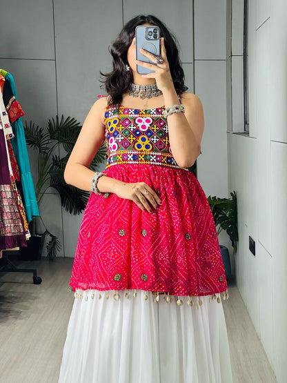 Red Pure Rayon Cotton Plain With Frilled Navratri Lehenga Choli