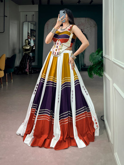 Multi Pure Cotton Plain With Gamthi Work Navratri Lehenga Choli