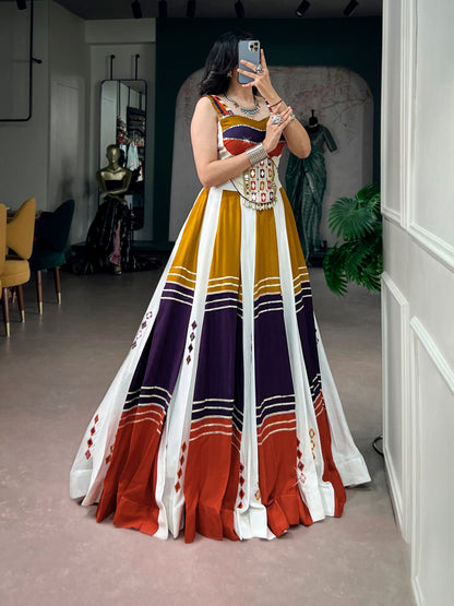 Multi Pure Cotton Plain With Gamthi Work Navratri Lehenga Choli