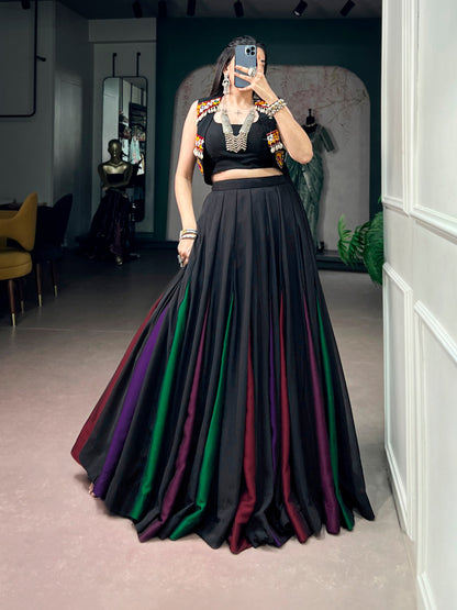 Black Pure Cotton Plain With Gamthi Work Navratri Lehenga Choli