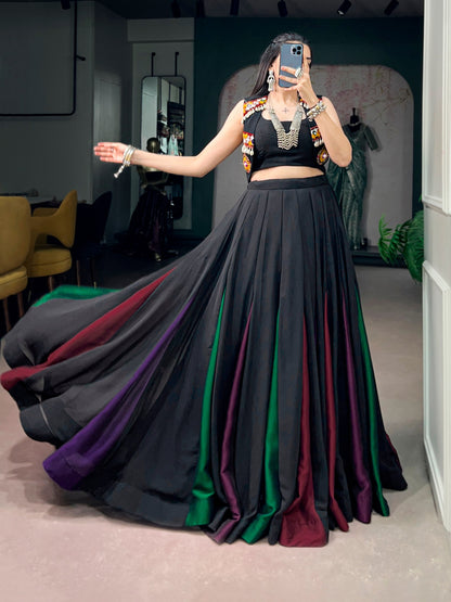 Black Pure Cotton Plain With Gamthi Work Navratri Lehenga Choli