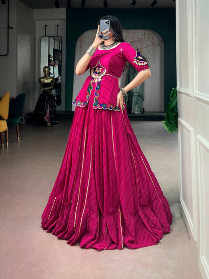 Rani Pure Georgette Printed Gamthi Work Navratri Lehenga Choli