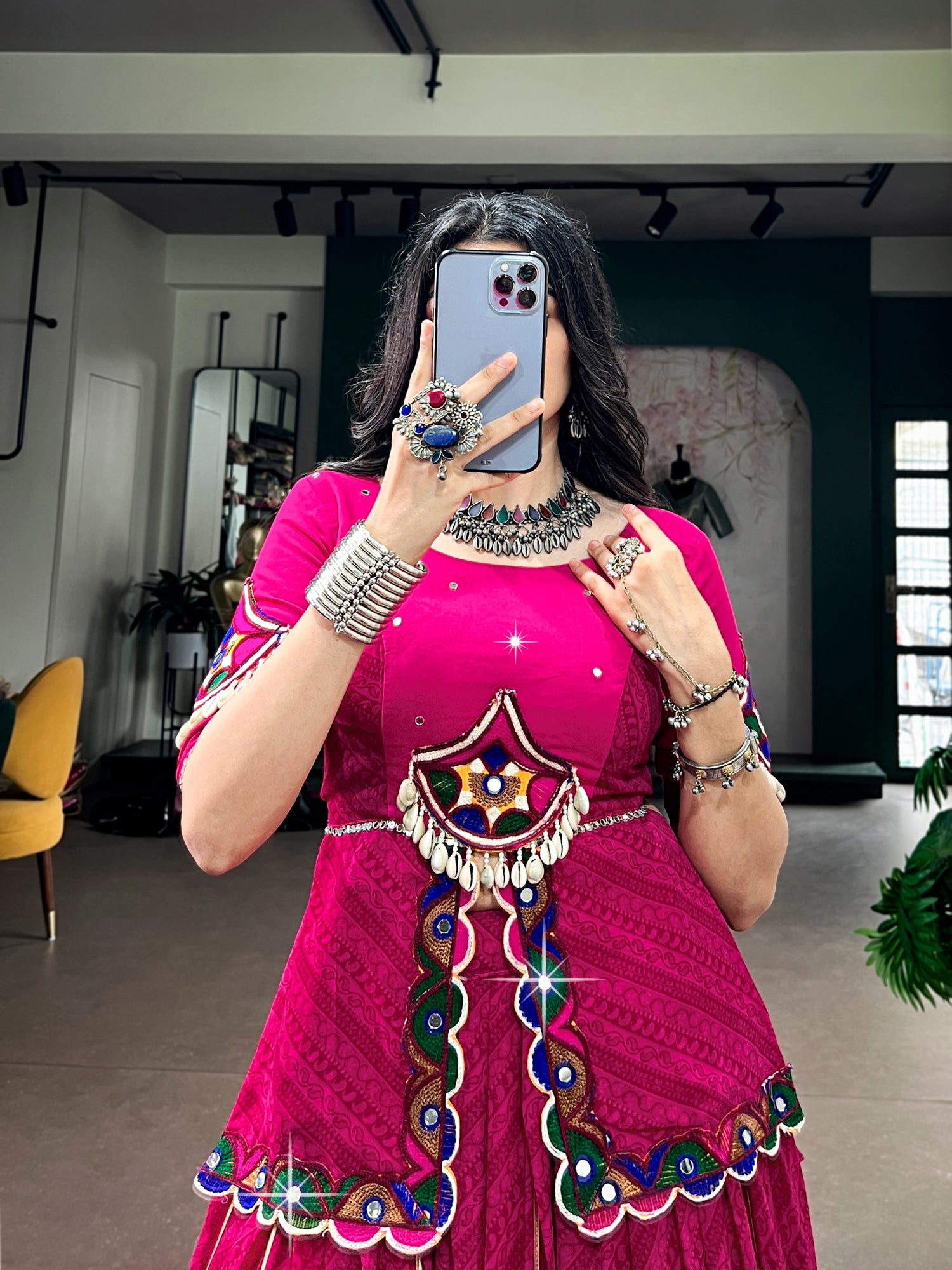 Rani Pure Georgette Printed Gamthi Work Navratri Lehenga Choli