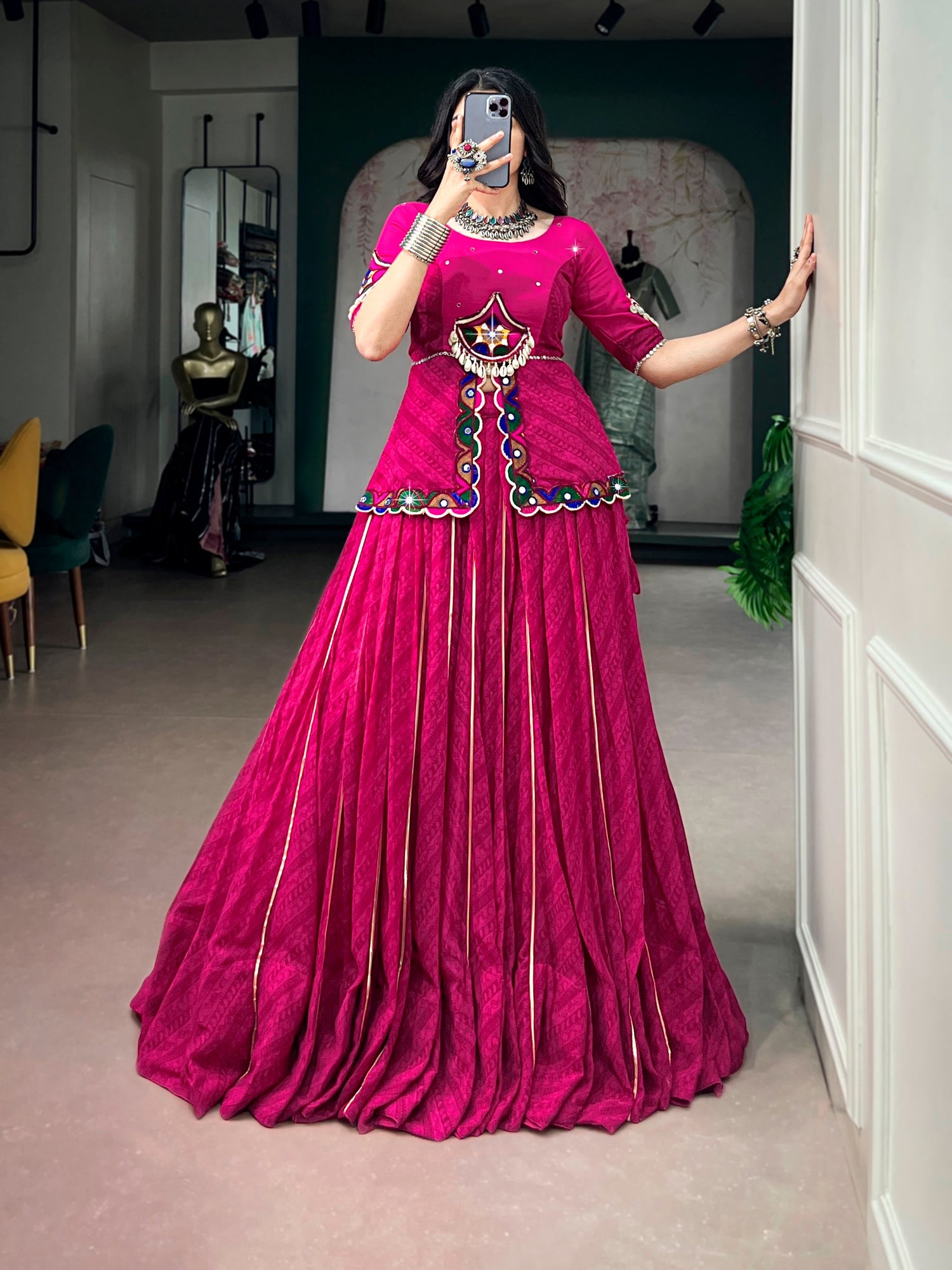 Rani Pure Georgette Printed Gamthi Work Navratri Lehenga Choli