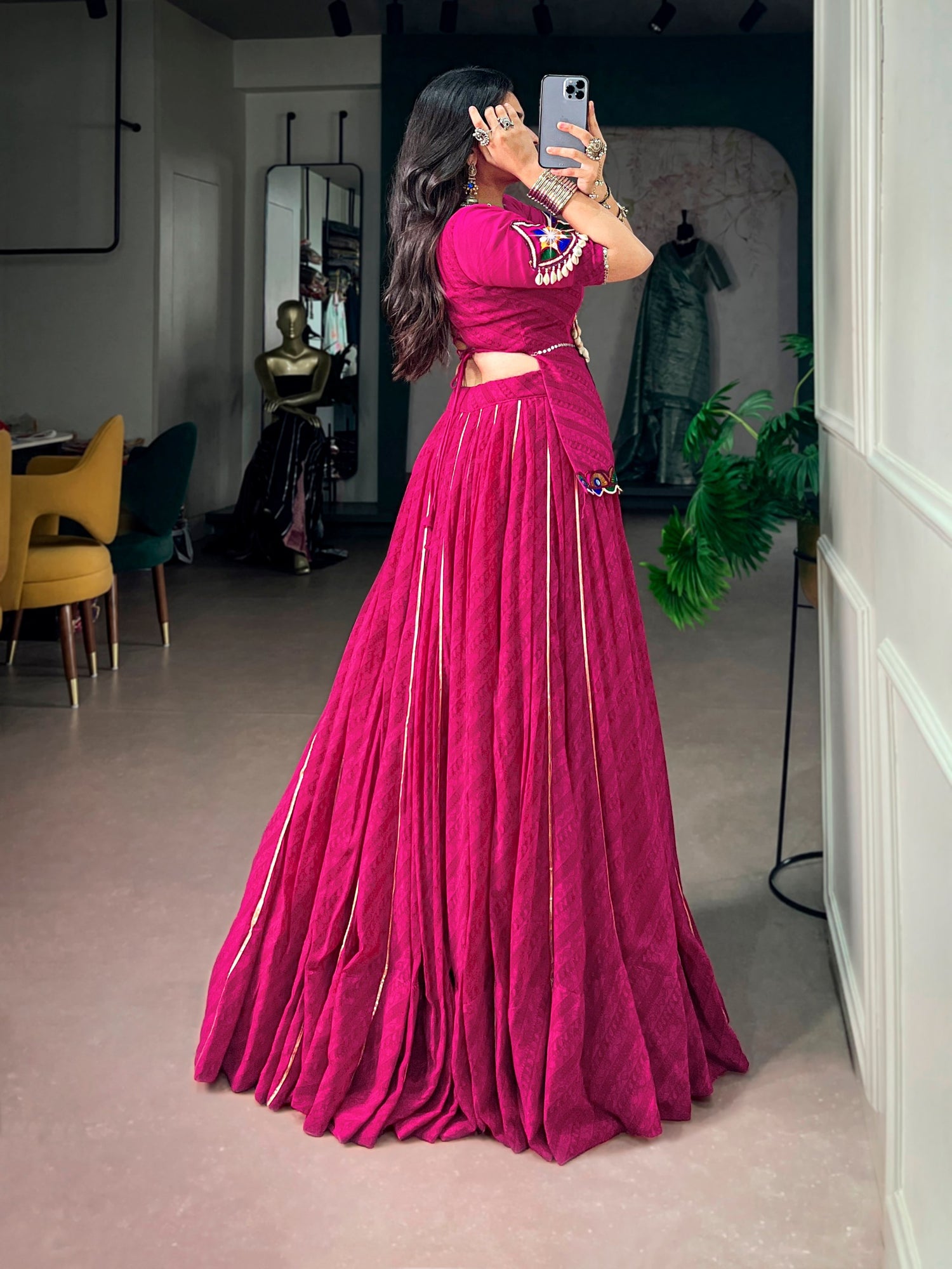 Rani Pure Georgette Printed Gamthi Work Navratri Lehenga Choli