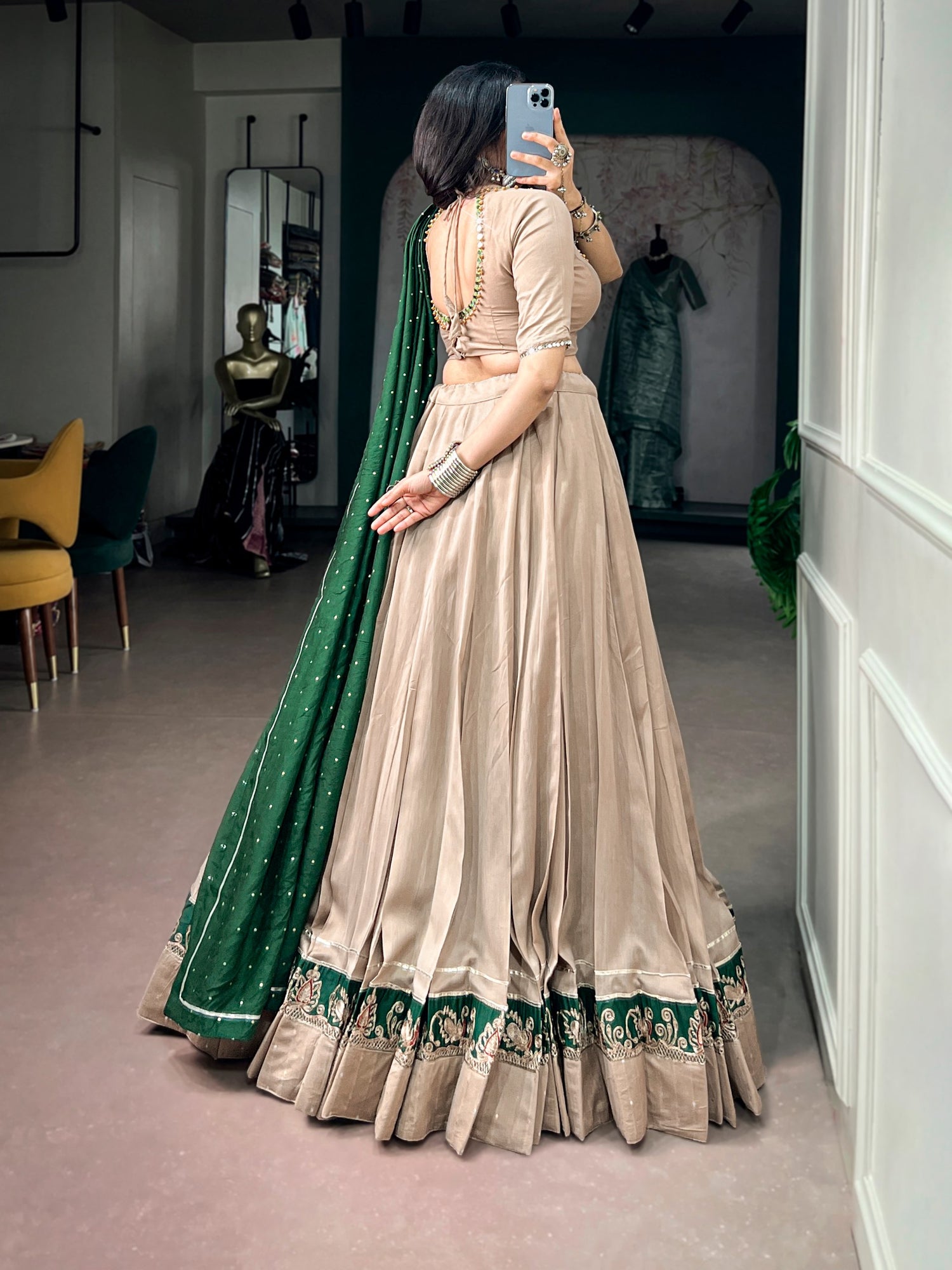 Chiku Pure Chanderi Printed Gamthi Work Navratri Lehenga Choli