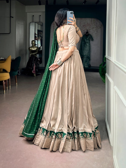 Chiku Pure Chanderi Printed Gamthi Work Navratri Lehenga Choli