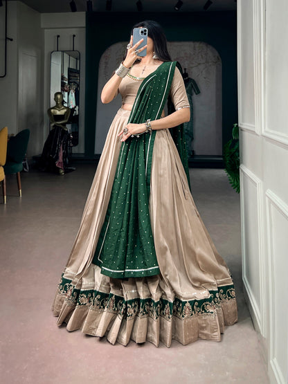 Chiku Pure Chanderi Printed Gamthi Work Navratri Lehenga Choli