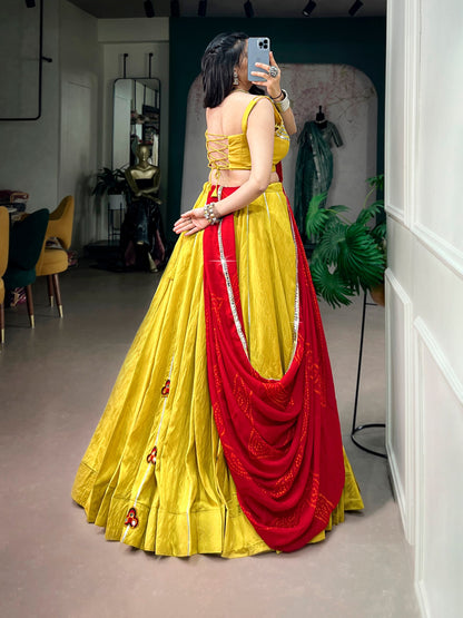 Yellow Pure Chanderi Gotta Patti Gamthi Work Navratri Lehenga Choli