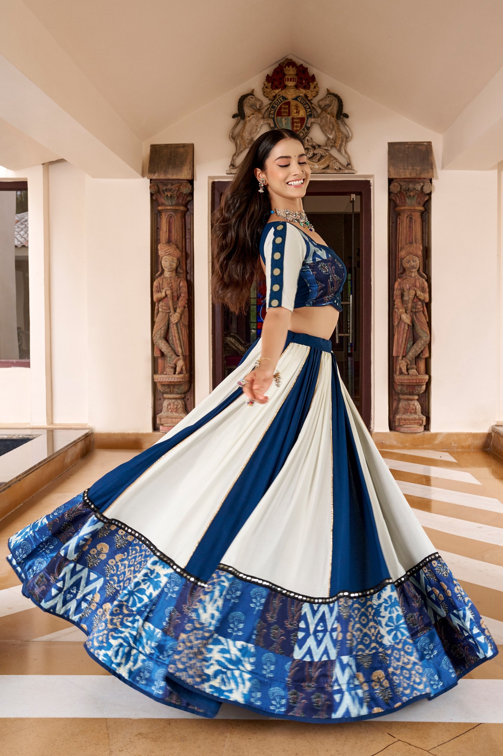 Blue Pure Rayon Gotta Patti Gamthi Work Navratri Lehenga Choli